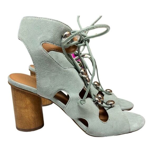 REBECCA MINKOFF Adiv Ghillie Caged Sandals Suede Lace Up Open Toe Block Strappy - Picture 3 of 9